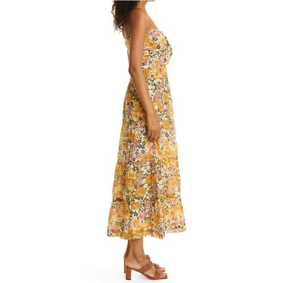 BA&SH Womens Robe Dalid Floral Strapless Cotton Dress US 2 Ocre EU 0 - NWT $350 - Picture 4 of 6